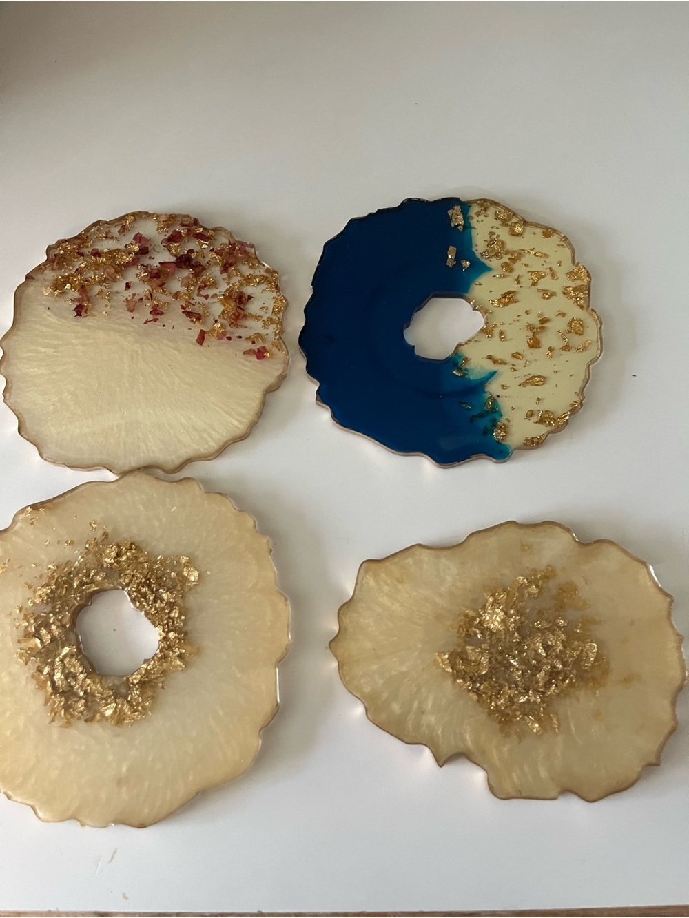 Resin Handmade Coasters. Set of 4 Gold leaf Geode handmade from epoxy Resin.